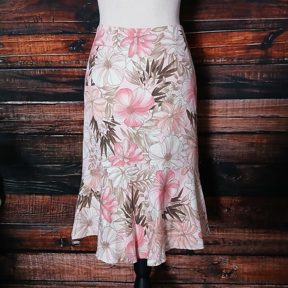 Ann Taylor LOFT Skirt Size 8 Silk Blend Pink Floral Side Zip Lined Flared - Picture 5 of 9